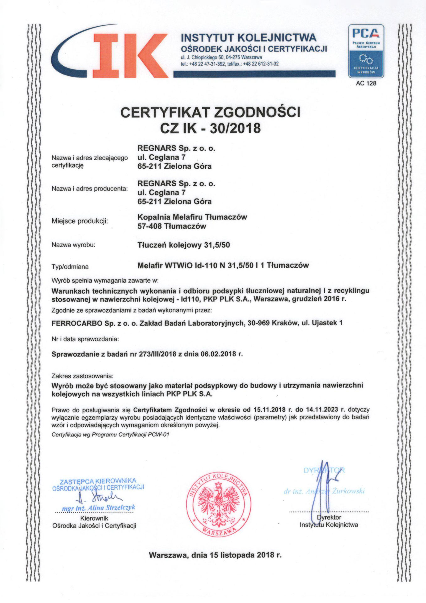 REGNARS_certyfikat_CZ-IK-30-2018