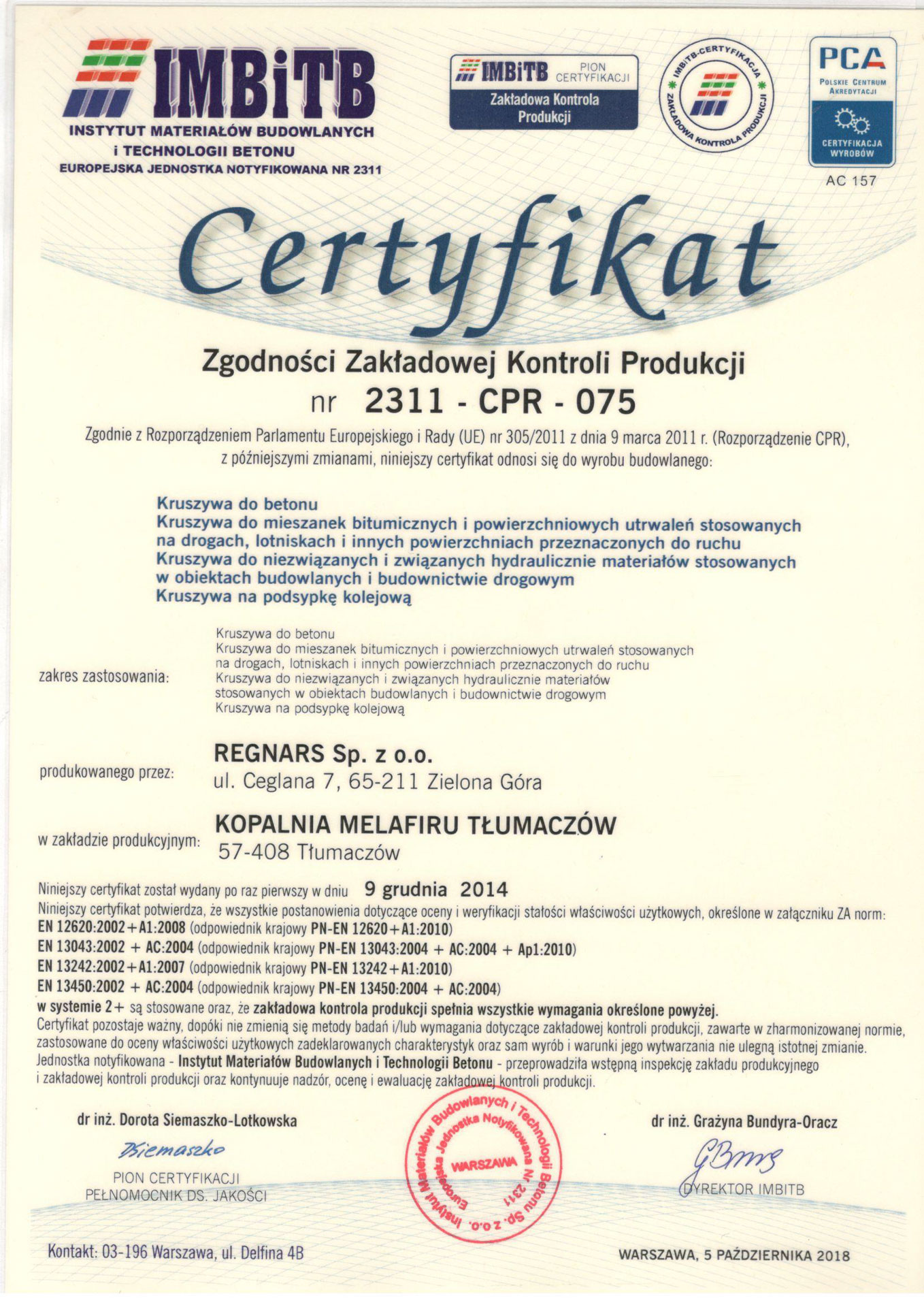 REGNARS_certyfikat_ZKP-2311-CPR-075_pl